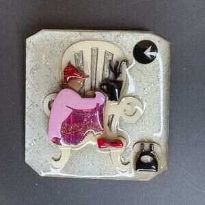 Designs by Lucinda Pin Brooch Lady in Chair Drinking Coffee 1.75"